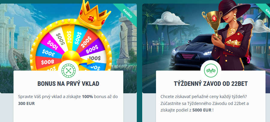 22Bet casino bonusy