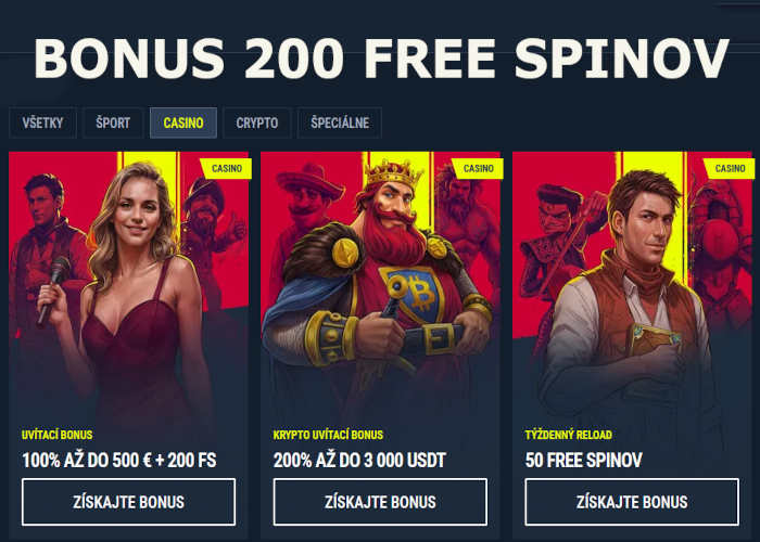 200 Free spinov Bonus v zahraničných kasínach